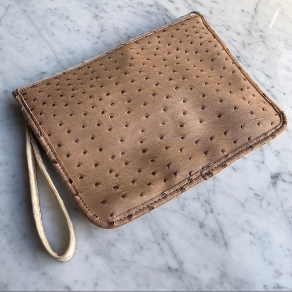 Faux-Ostrich Clutch purse tan and cream - Picture 5 of 8